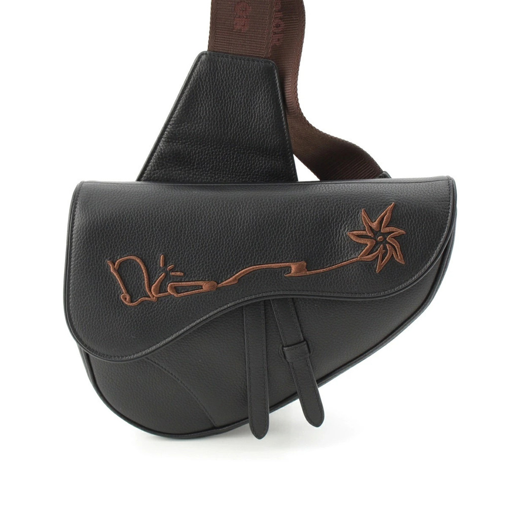 Christian Dior Cactus Jack Leather Saddle Body Bag Black Brown